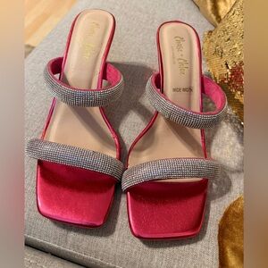 Chase + Chloe Women's Fuchsia Heels with Silver Straps